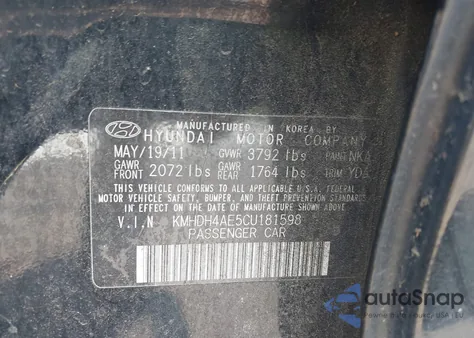 2012 Hyundai Elantra Limited (Ulsan Plant) z USA, uszkodzony, nr VIN KMHDH4AE5CU181598